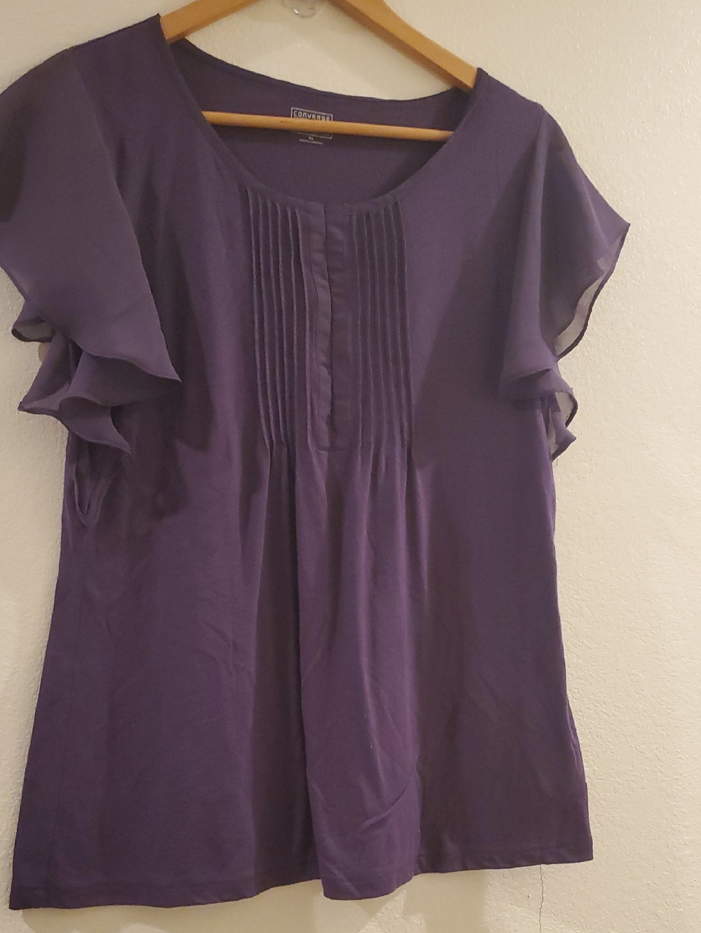 Converse One Star  Purple Flutter Sleeve Pintuck Top